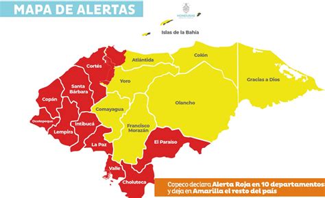 Alerta Roja en 10 departamentos y deja en Amarilla el resto del país