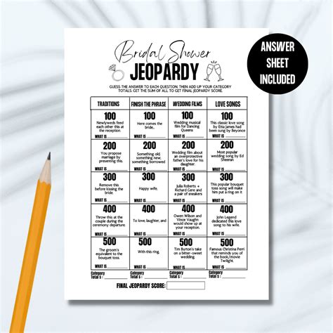 Bridal Jeopardy Bridal Shower 101