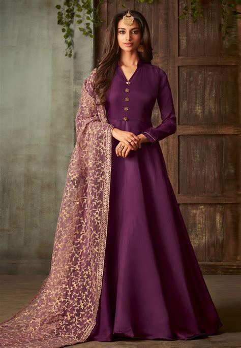 Purple Silk Long Anarkali Suit 72004