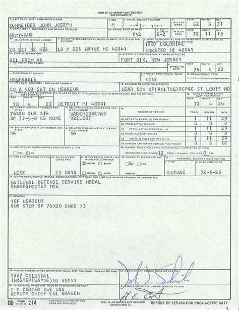 Army Dd 214 Example
