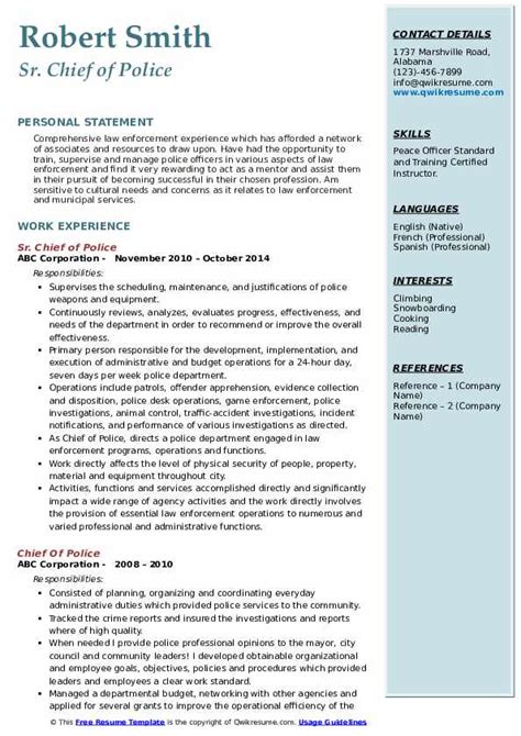 Chief Of Police Resume Template