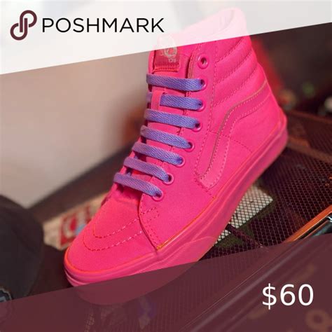 Mens 4 Pink Vans High Tops Custom Pink Hightop Vans Pink Vans Neon Pink Plus Fashion