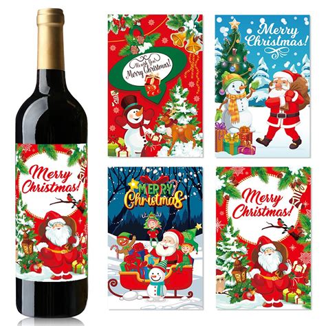 UDIYO 24 Sheets Christmas Wine Bottle Label Sticker Waterproof Xmas