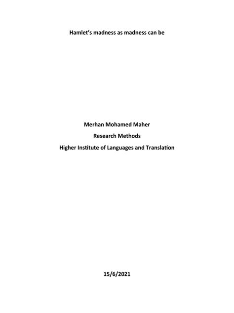 Hamlet's Madness As Madness Can Be | PDF | Hamlet