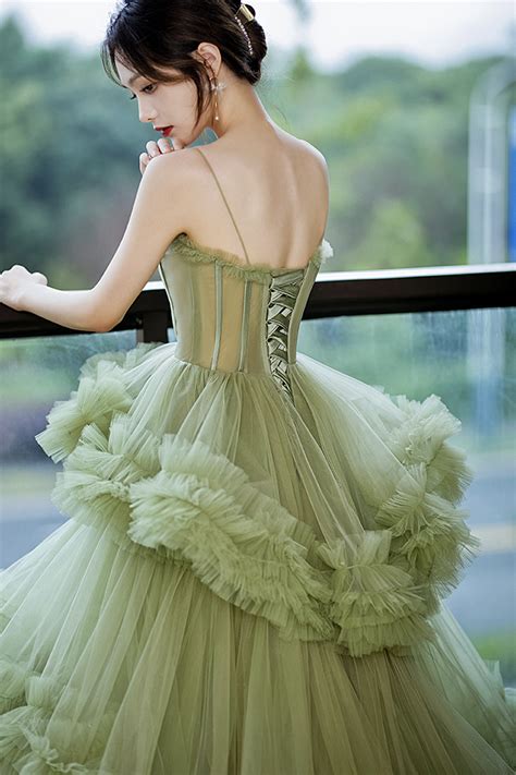 Green Tulle Long A Line Prom Dress Green Evening Dress On Luulla