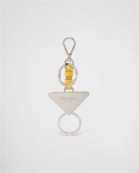 Steel Yellow Dividable Leather And Metal Keychain PRADA