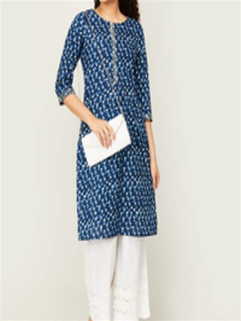 Buy Melange By Lifestyle Women Blue Polka Dots Printed Straight Kurta