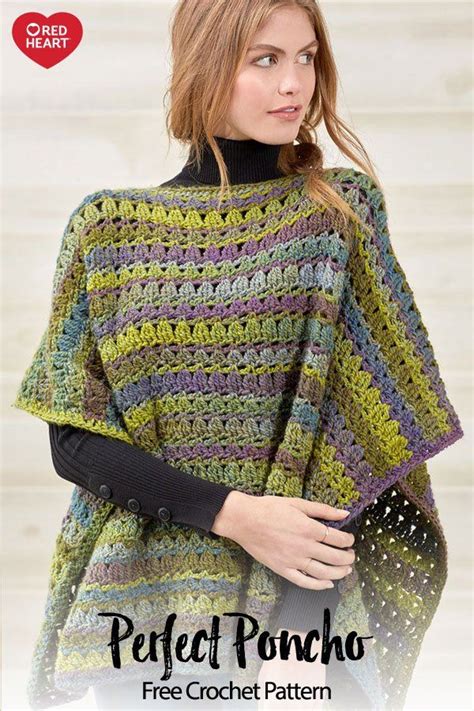 Perfect Poncho Free Crochet Pattern In Colorscape Yarn Combine Shell Stitches Crochet Poncho