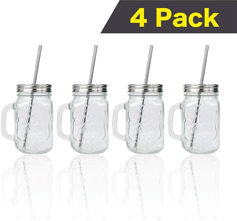 Mason Jar Mugs With Stainless Steel Lids And Straws And Straw