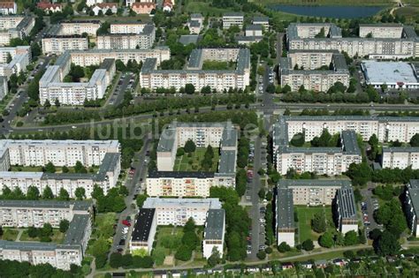 Leipzig Aus Der Vogelperspektive Plattenbau Hochhaus Wohnsiedlung Im