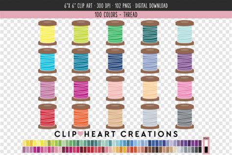 Sewing Thread Clip Art 100 Colors Graphic By Clipheartcreations