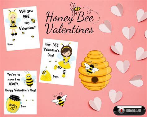 Printable Valentines Day Cards Honey Bee Valentines Bee Valentines Pdf