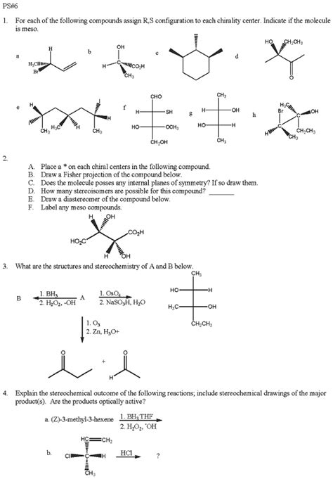 SOLVED PSE6 For Each Ofthe Following Compounds Assign RS Configuration