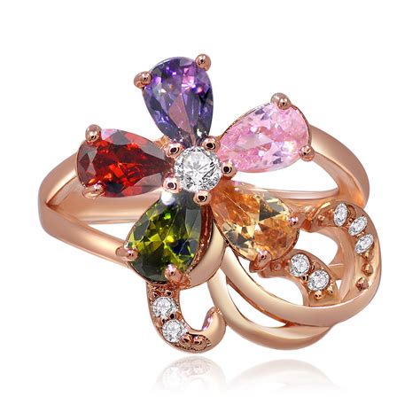 Flower Multicolor Cubic Zirconia Band Ring Wholesale Nose Rings Jr