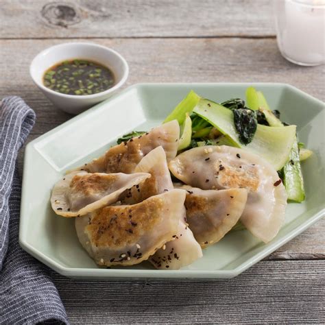 Recipe Shrimp And Shiitake Dumplings With Sautéed Bok Choy And Soy Dipping Sauce Blue Apron