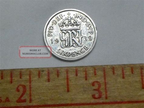 1939 Great Britain Six 6 Pence Sixpence Silver Coin King George Vi