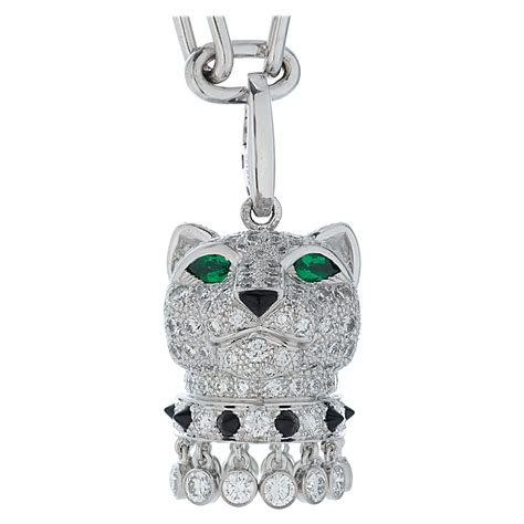 Cartier Panthere Panther Diamond Onyx Emerald White Gold Drop Pendant