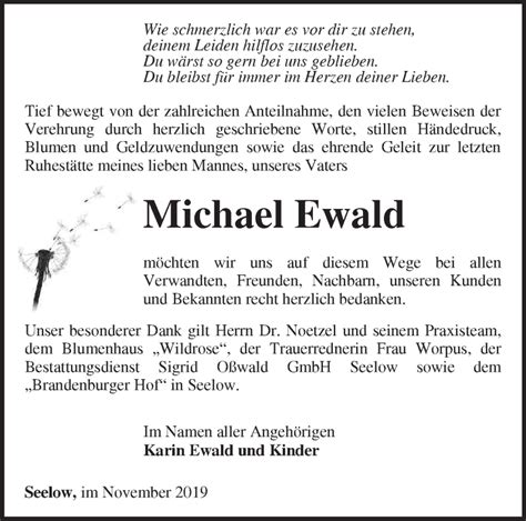 Traueranzeigen Von Michael Ewald M Rkische Onlinezeitung Trauerportal