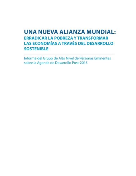 Una Nueva Alianza Mundial Erradicar La Pobreza Y Transformar Sostenible