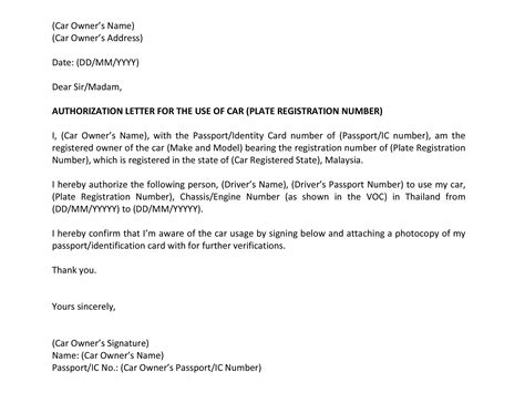 Authorization Letter For Driving A Vehicle Authorizat