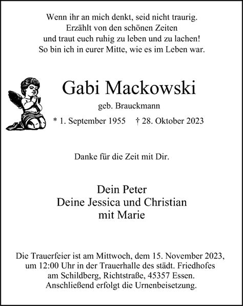 Traueranzeigen Von Gabi Mackowski Trauer In Nrw De