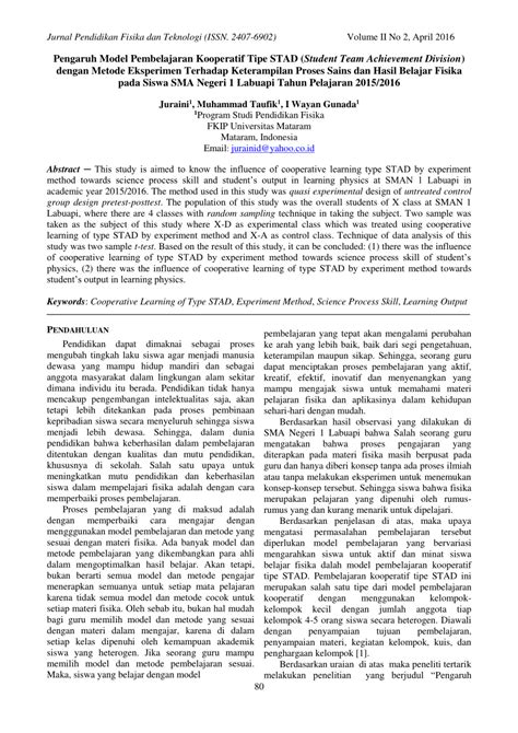 Pdf Pengaruh Model Pembelajaran Kooperatif Tipe Stad Student Team