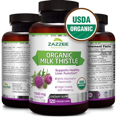 Usda Organic Milk Thistle 7500 Mg Strength 120 Veggie Caps Ebay