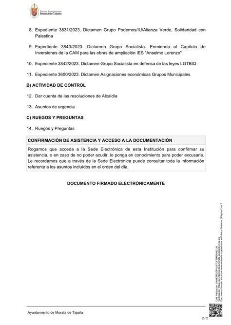 Pleno Ordinario Del Ayuntamiento De Morata