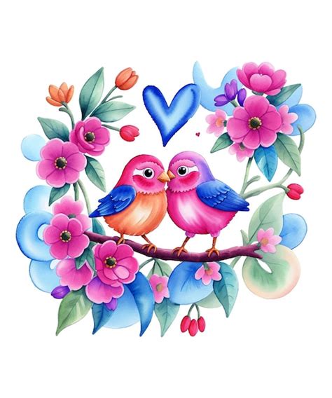 Premium Vector Watercolor Spring Flower Love Birds Design Vector