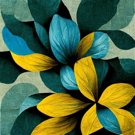 Premium Photo Teal And Yellow Abstract Flower Illustration For Prints Wall Art Cover And