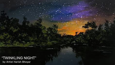 How To Paint Night Scene With Stars In Acrylic Color Twinkling Night