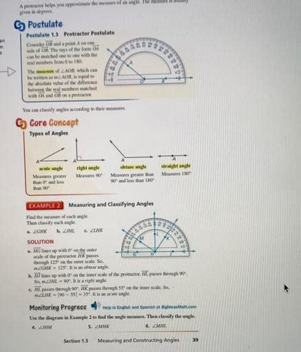 an le e A protractor helps you approximate the measure ... - Math