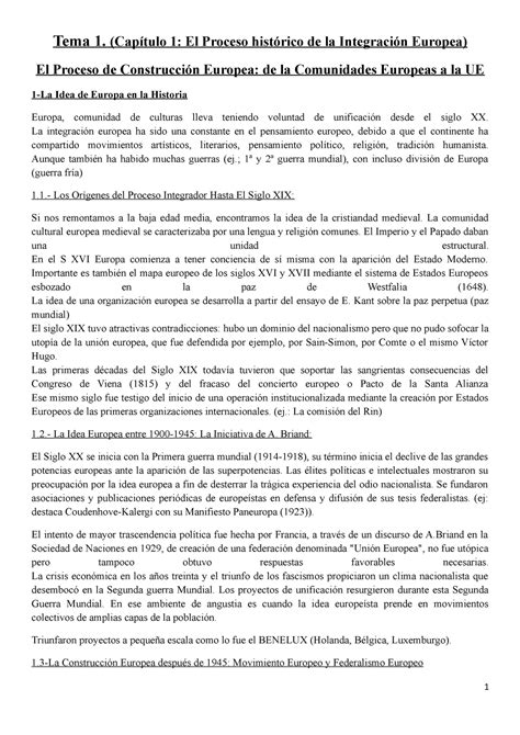 Tema 1 Apuntes Tema 1 Tema 1 Capítulo 1 El Proceso Histórico De La Integración Europea