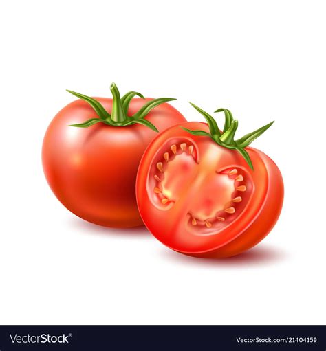 Realistic Tomato With Leaves Royalty Free Vector Image