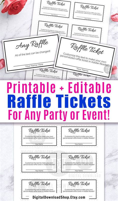 Raffle Ticket Template Editable Printable Black And White Etsy