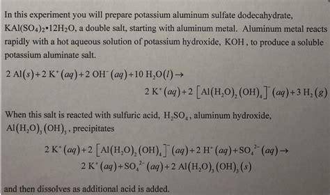 Solved Preparation Of Alum PURPOSE OF EXPERIMENT Prepare Chegg