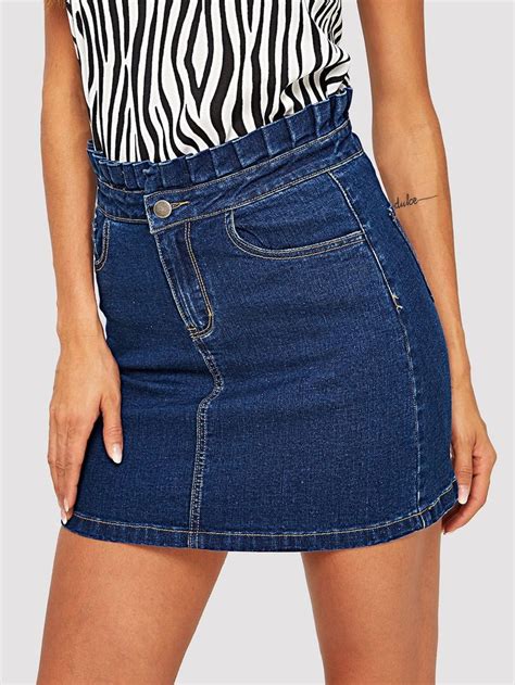 SHEIN Paperbag Waist Contrast Stitch Denim Skirt Denim Skirt Skirts