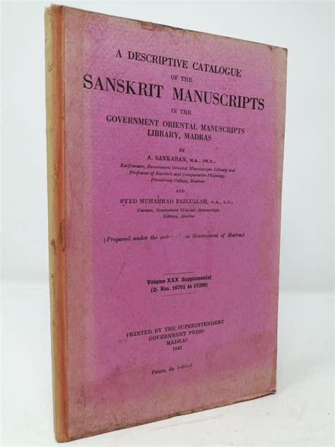 A Descriptive Catalogue of the Sanskrit Manuscripts in the Government ...