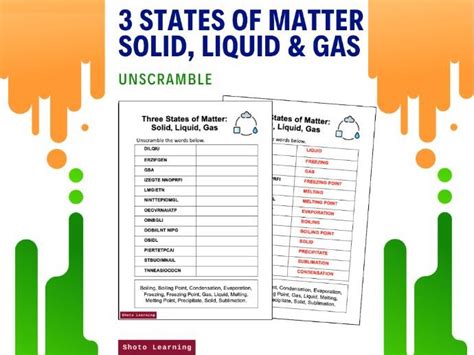 Three States Of Matter Solid Liquid Gas Science Scramble Words