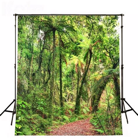 5x7ft Rainforest Scenic Backdrops Red Maple Leaf Jungle Trail