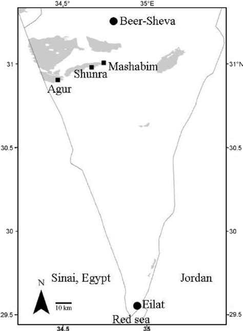 Map of the southern part of Israel showing the three study sites ...