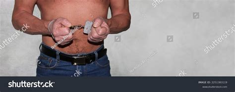 Man Naked Waist Jeans Handcuffed Stock Photo Shutterstock