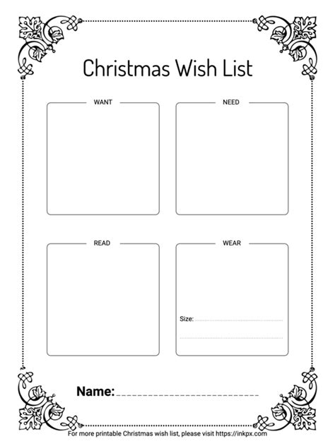 Free Printable Clean Style Christmas Wish List Template · Inkpx