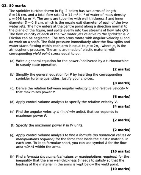 Q Marks The Sprinkler Turbine Shown In Fig Chegg