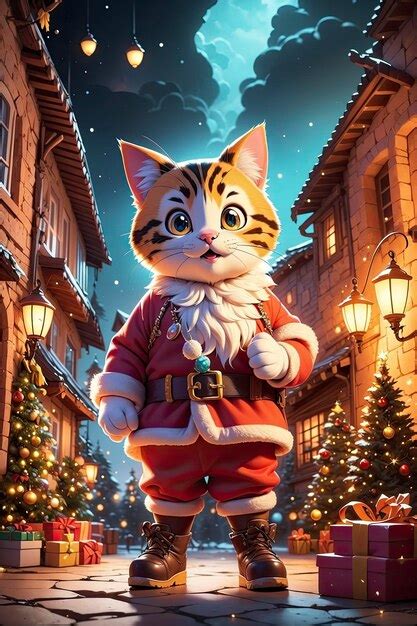 Premium Ai Image Cartoonishly Adorable Cat In A Santa Claus Costume