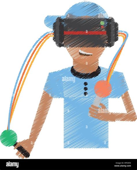 Drawing Man Wearing Vr Goggles Control Stock Vector Image And Art Alamy