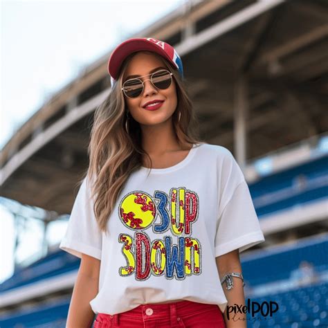 3 Up 3 Down Faux Glittersequin Softball Custom Team Colors Design