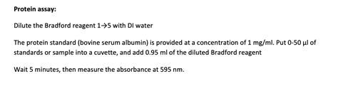 Solved Protein Assay Dilute The Bradford Reagent 15 With