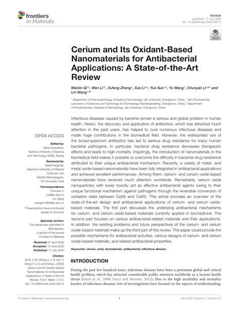 Pdf Cerium And Its Oxidant Based Nanomaterials For Antibacterial