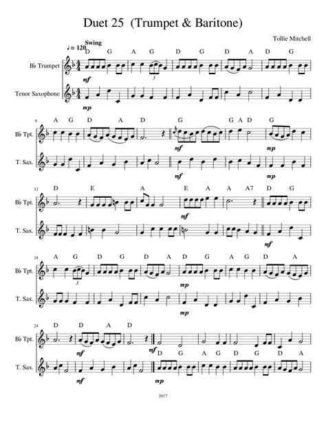 Duet 25 Trumpet Baritone Sheet music for Trumpet (In B Flat), Saxophone ...